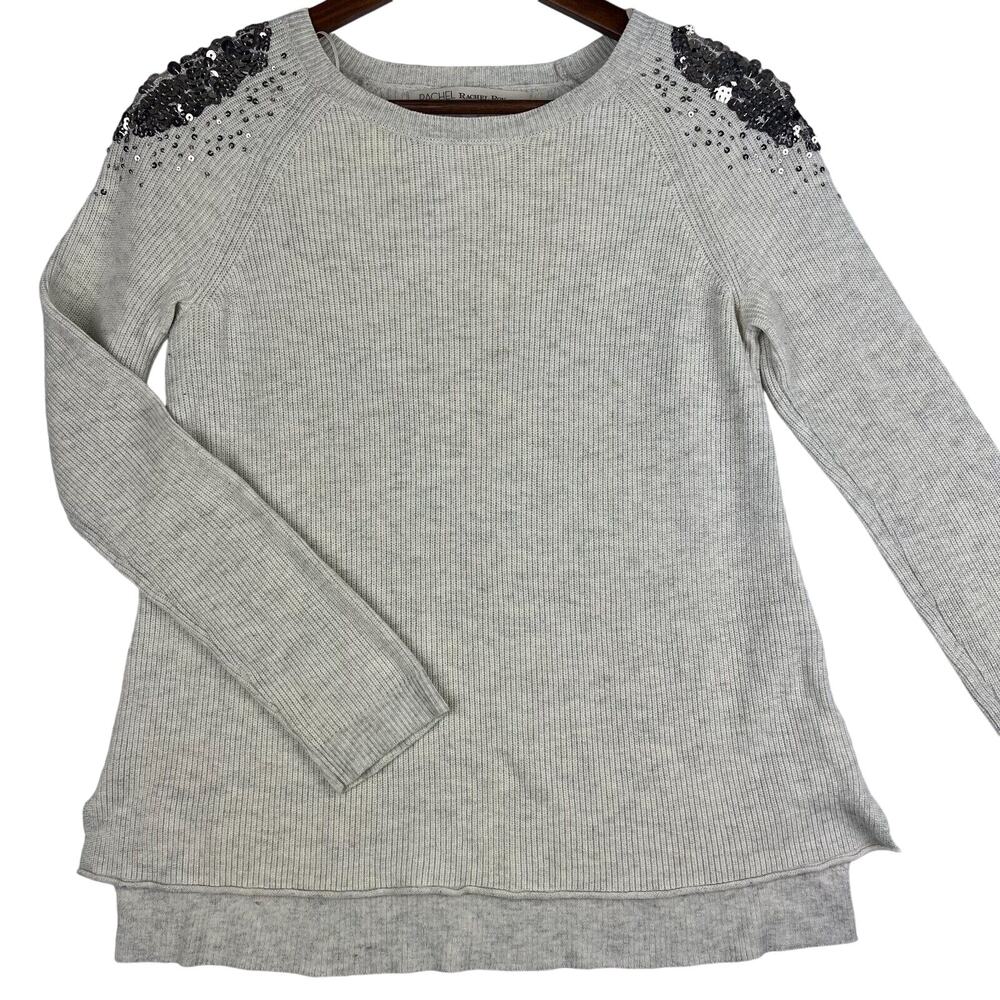 Rachel Roy Sweater Women’s SZ M Modal/Cashmere Blend Gray Sequin Shoulder Detail